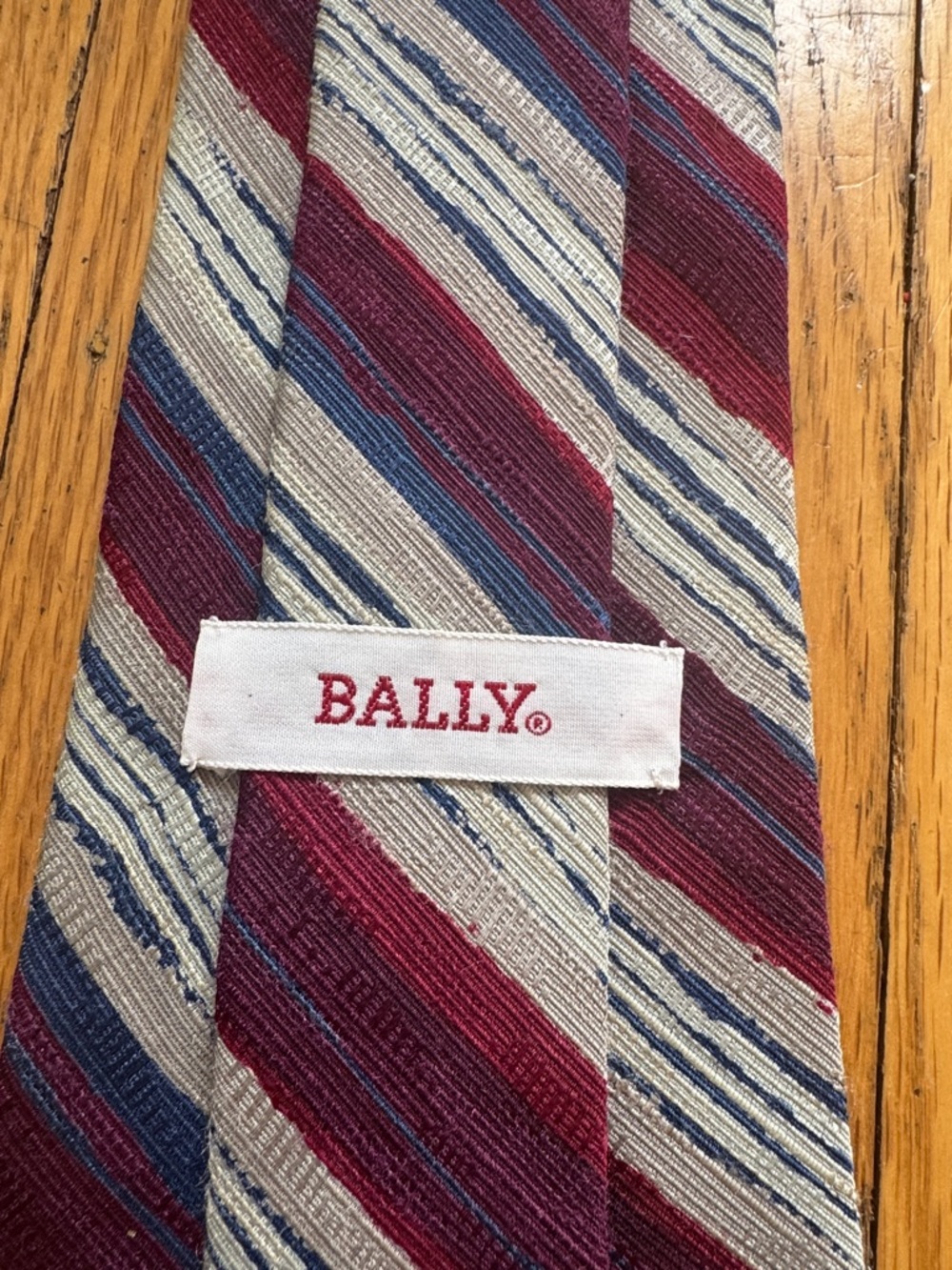 Bally Red and Blue Diagonal Stripe Silk Tie